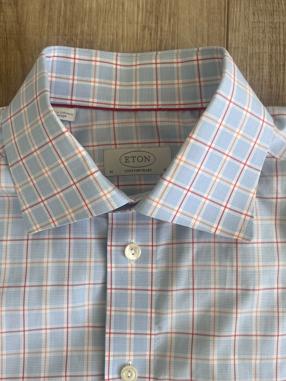 ETON Dress Shirt CONTEMPORARY FIT 41/16 Blue White Red Checks cotton 830690 EXC